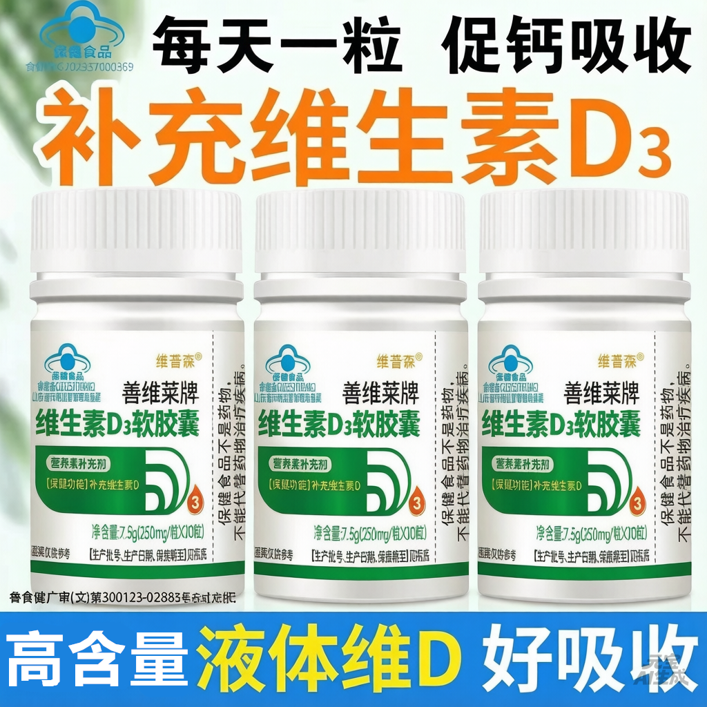 维生素D3软胶囊青少年促生长发育高成人孕妇中老年腰腿关节补钙片