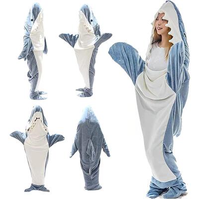 鲨鱼睡袋Shark Blanket 鲨鱼毛毯柔软法兰绒睡袋宽松连体睡衣