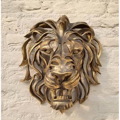 狮子头挂壁雕塑树脂工艺品Lion Head Wall Mounted Art