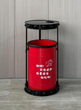 创意家居室内户外通用垃圾桶实用自带可拆卸烟灰缸垃圾桶铁皮烤漆