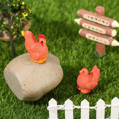 微景观摆件公鸡母鸡 树脂立体小公仔摆件 可爱小动物摆件家居