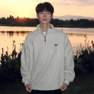 内搭 春秋2025重磅无J244MW34帽上衣新袖 美式 立领半拉链卫衣男长款