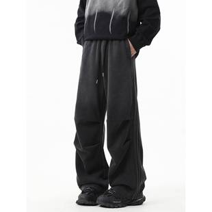 垂感大码 KW9.6 直筒2卫男宽松阔腿运动裤 R205新款 水洗褶皱子 1E裤