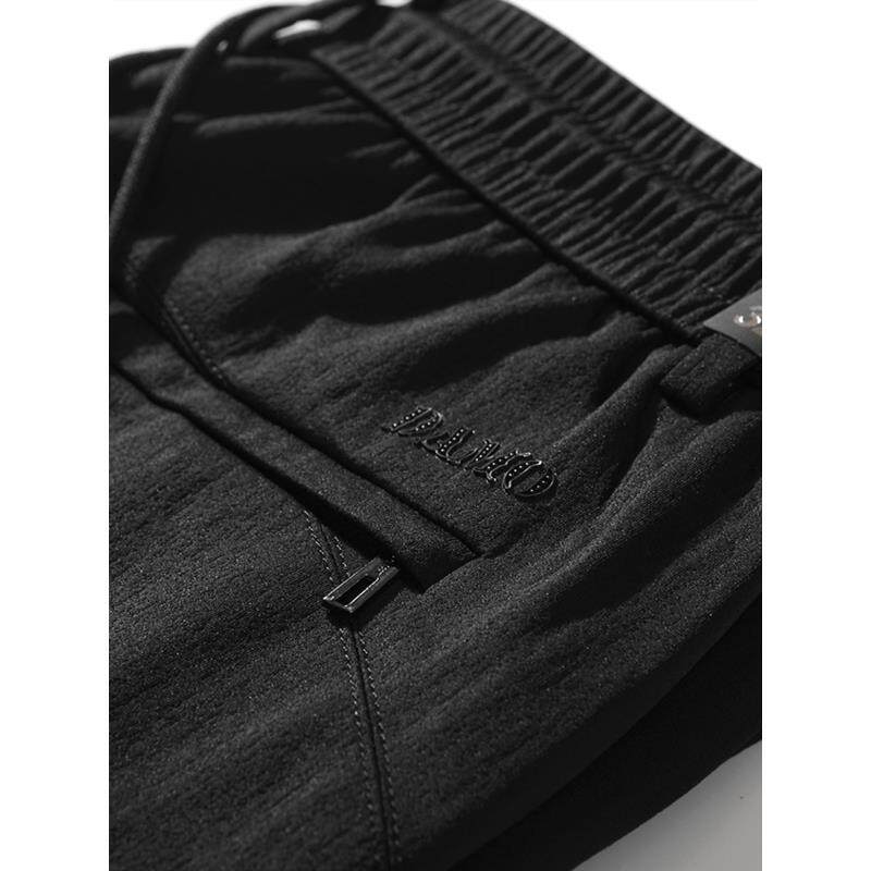 夏装做皱弹力休闲运动裤男直筒宽松松紧腰中年男裤大码长裤裤子薄