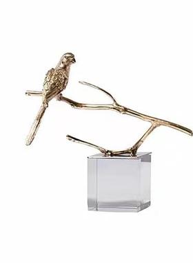 现代简约创意水晶树枝小鸟摆件样板房售楼处桌面茶几玄关软装饰品