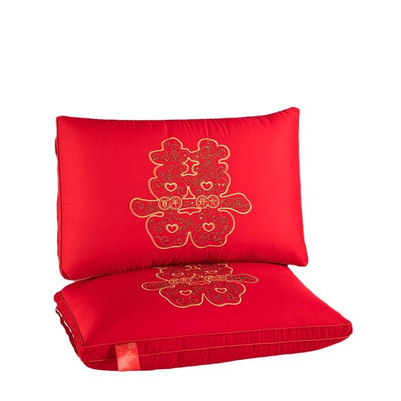 棉婚庆枕头大豆纤维全色婚纯结棉红刺绣枕芯陪嫁JZ-12455喜枕一对
