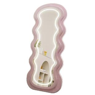 网红波浪全身镜落地镜奶油ins风试衣女生穿衣镜带灯光异形镜子