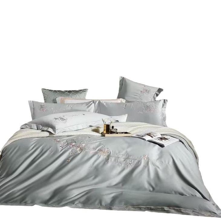 1高宽20支长绒棉刺绣件套边全F四件套棉被套四床单纯棉套件档礼品