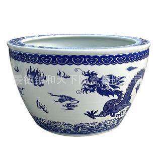 景德镇青花陶瓷缸厂家古法养鱼客厅庭院大缸睡莲荷花大号锦鲤缸