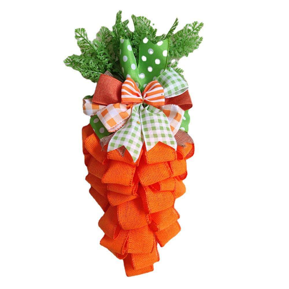 202新品复活节花环胡萝卜花环麻布蝴蝶结门挂春季花圈