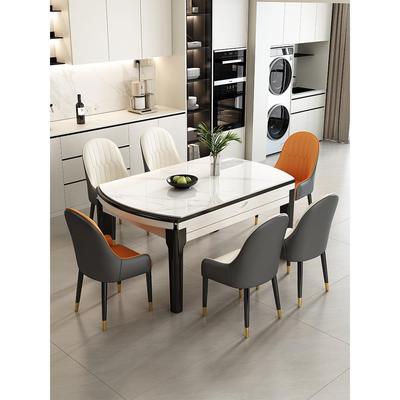 实木岩板餐桌2025新款轻奢高级感桌子折叠客厅家用小户型可变圆桌