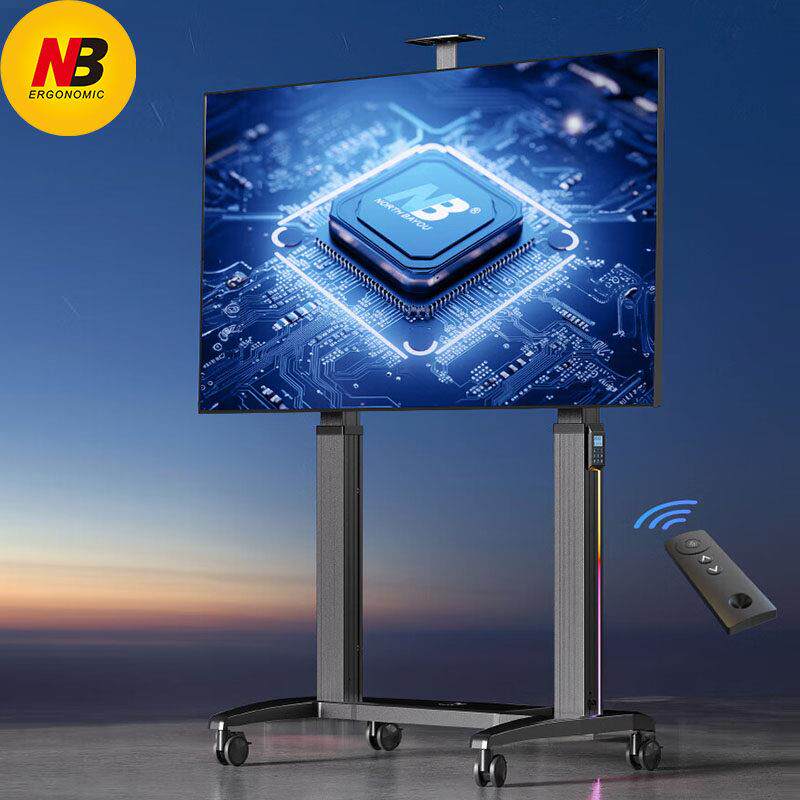 NB电动升降电视移动落地支架推车商用会议遥控可移动电动电视支架