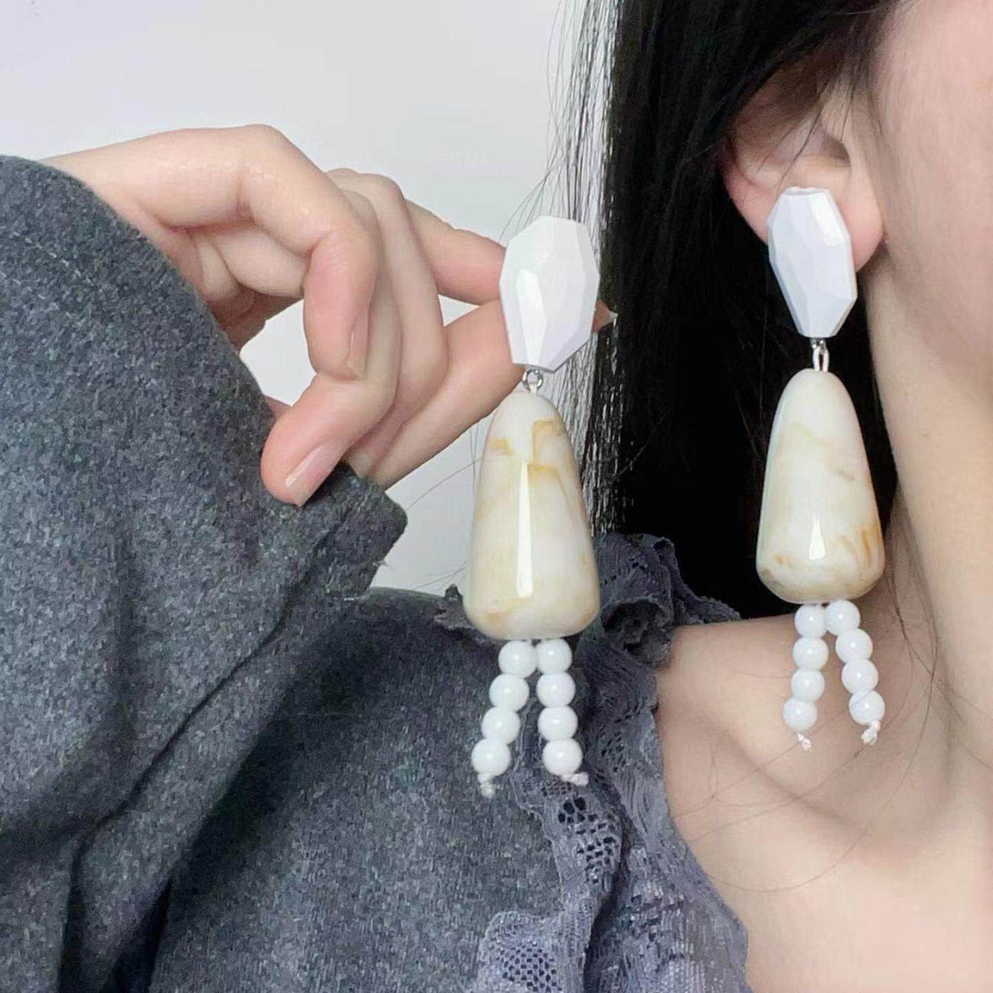 个性夸张水滴圆珠流苏长款耳环复古欧美时尚ins风独特别致耳饰女