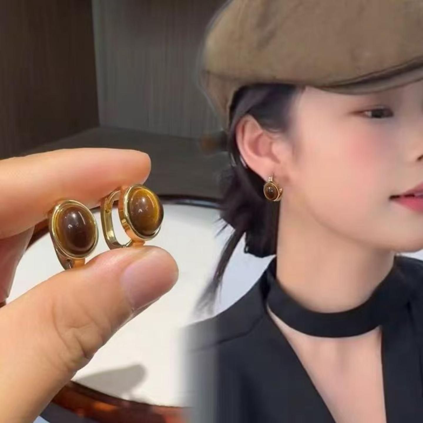 2025年秋冬款咖色美拉德C圈耳环女港风复古时尚气质耳钉耳饰