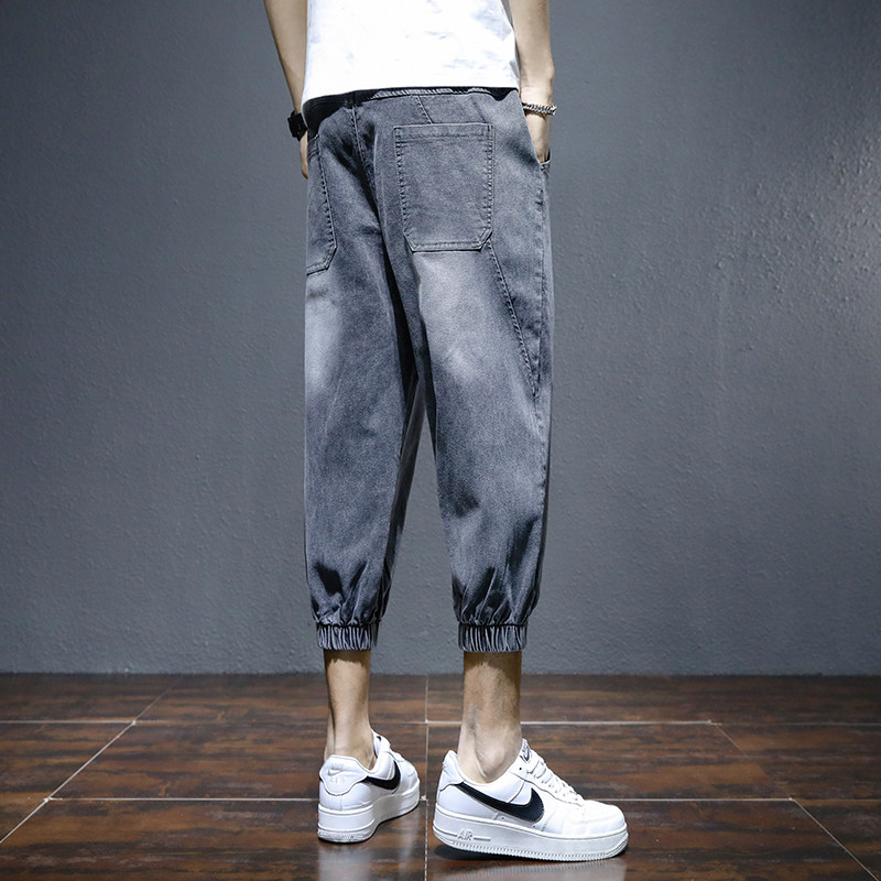 七分牛仔短裤男士夏季薄款宽松大码哈伦束脚中裤子休闲弹力松紧腰,男装,牛仔裤,淘宝优惠券,粉丝福利购,淘宝优惠卷