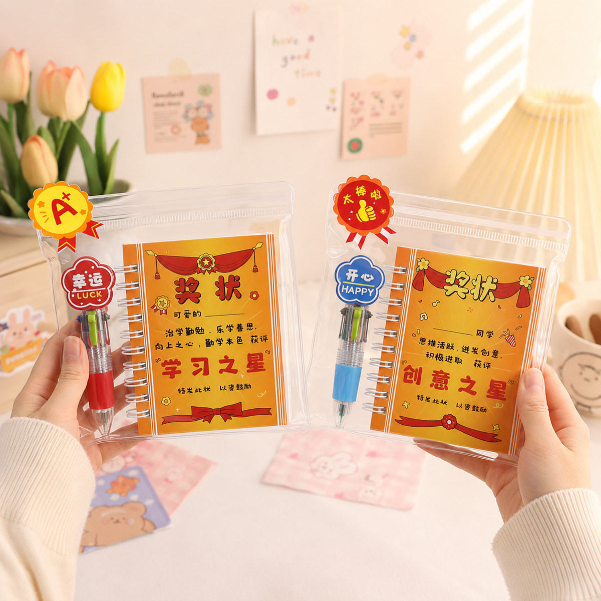 儿童奖状伴手礼包记事本彩笔胸针