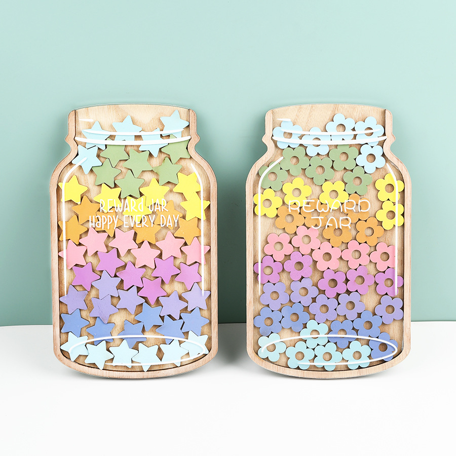 新款儿童星星奖励罐积分奖励学习自律奖励罐25个星星木质摆件