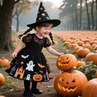 万圣节儿童服装女童cosplay女巫角色扮演连衣裙化妆舞会表演服