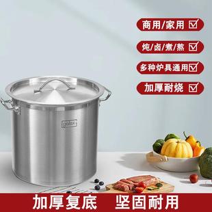厂家直销不锈钢汤锅家用商用卤肉炖汤复合底双耳锅电磁炉通用