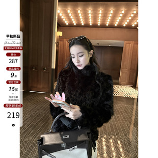 吴太甜 立领环保仿皮草外套女秋冬保暖短款皮毛一体绑带毛毛大衣