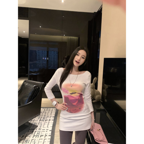 吴太甜Lisa同款飞车印花连衣裙