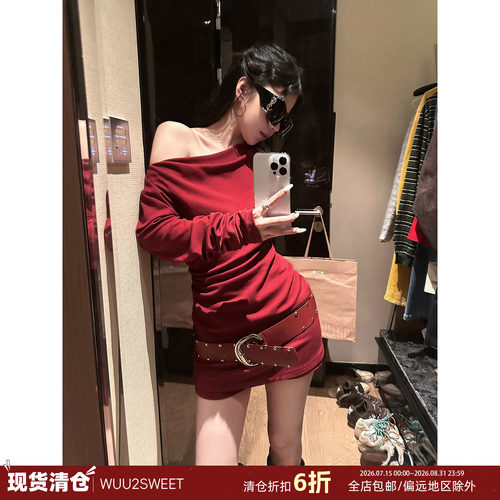 吴太甜朗姆红茶韩系斜肩t恤女