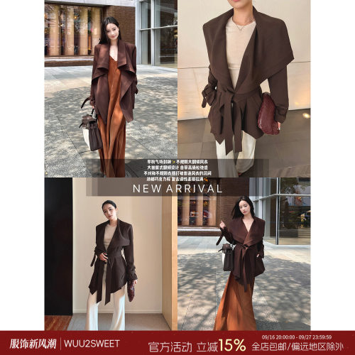 吴太甜大翻领披肩式风衣外套