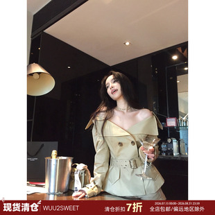 吴太甜英伦风高级感短款风衣女秋季双排扣收腰露肩显瘦短外套上衣