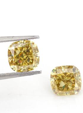 直播肥方黄色莫桑石裸石人工正方形钻石现货