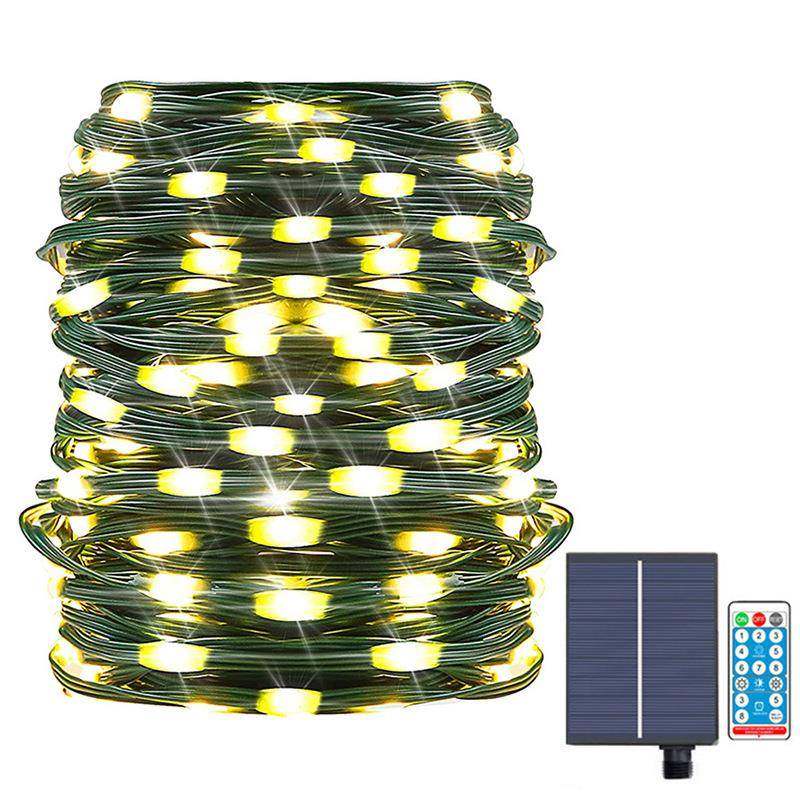200灯8模式墨绿线太阳能皮线灯遥控仙女灯串节日灯户外装饰