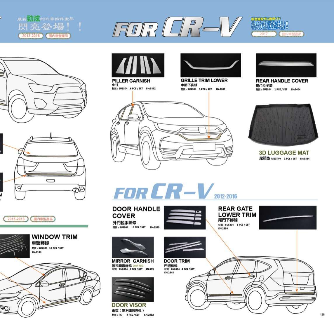 CR-V 17款【全车不锈钢饰条】SUS304 不锈钢LED踏板 车窗 踏板