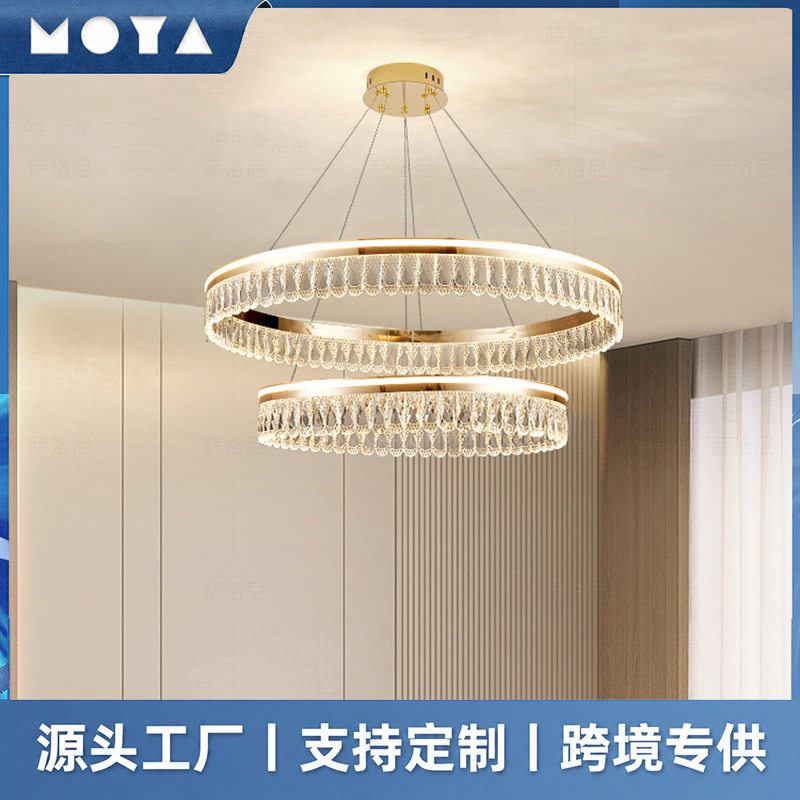 圆形双层水晶吊灯餐厅灯别墅展厅照明轻奢水晶灯家用装饰灯吊灯