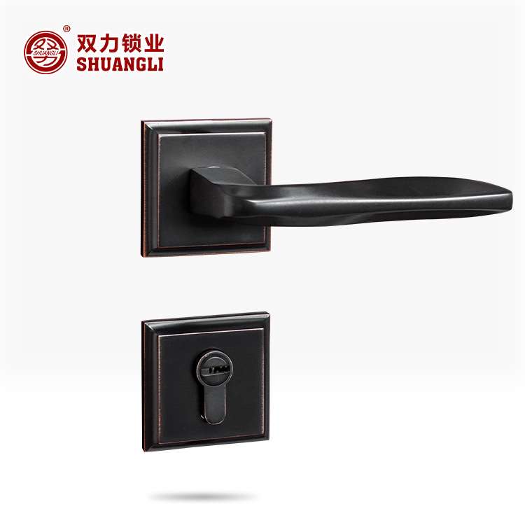 双力门锁室内家用通用型卫生间卧室黑色房门分体锁具木门静音把手