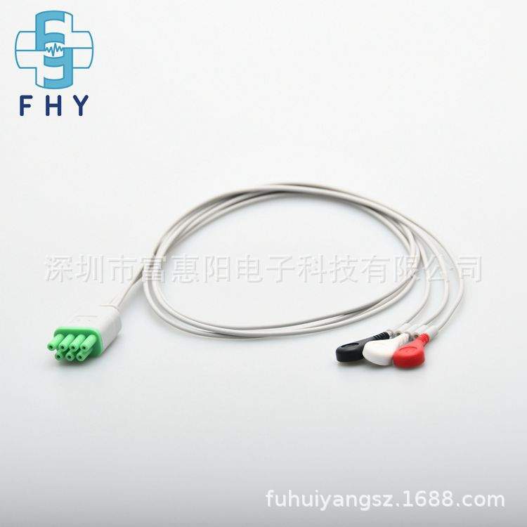 兼容麦邦MB800遥测盒动态心电导联线  3导扣子心电遥测线