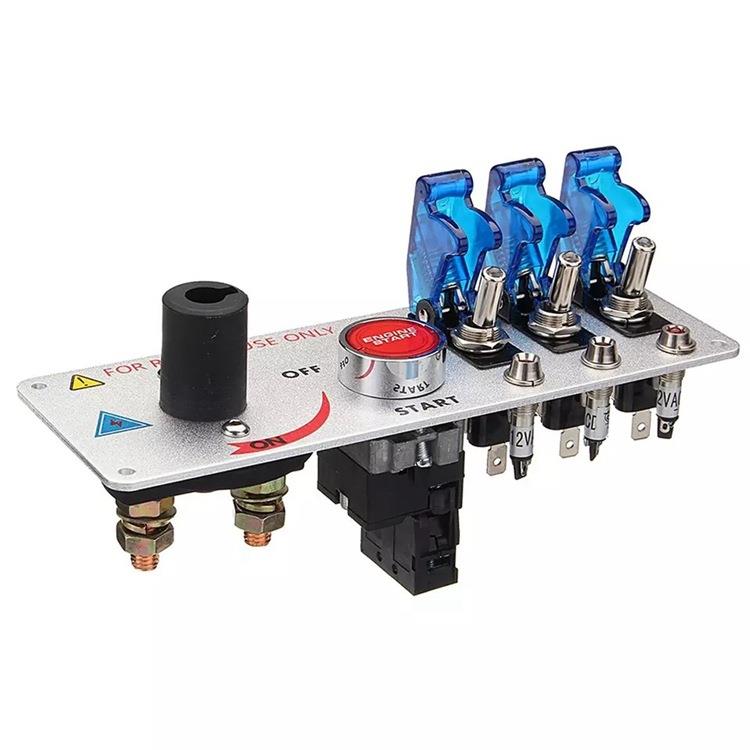 3位12-24V点火一键启动开关带LED蓝红指示灯赛车改装点火开关按键