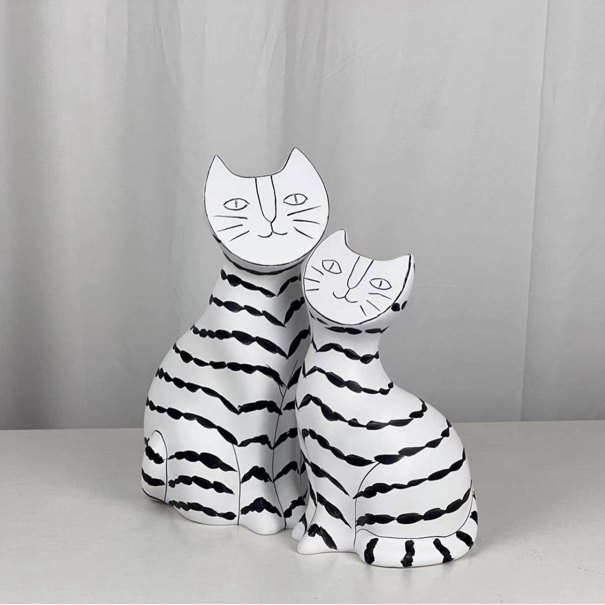 现代简约手绘轻奢黑白条纹猫树脂猫摆件样板房售楼处软装品汤圆猫,鲜花速递/花卉仿真/绿植园艺,割草机/草坪机,淘宝优惠券,粉丝福利购,淘宝优惠卷