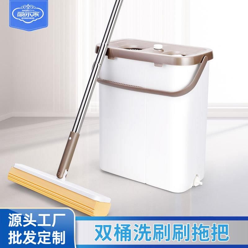 丽尔家免手洗胶棉懒人拖把家用海绵吸水拖把地拖刮刮乐拖把桶