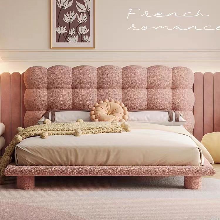 现代简约布艺泡泡床法式奶油风少女网红儿童床轻奢设计师次卧室床
