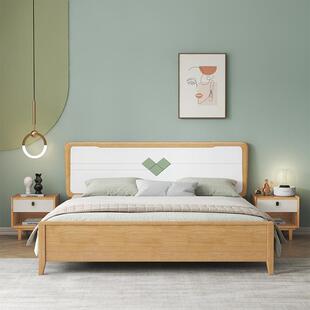北欧全实木床现代简约白色1.8双人床主卧1.5米单人工厂直销储物床