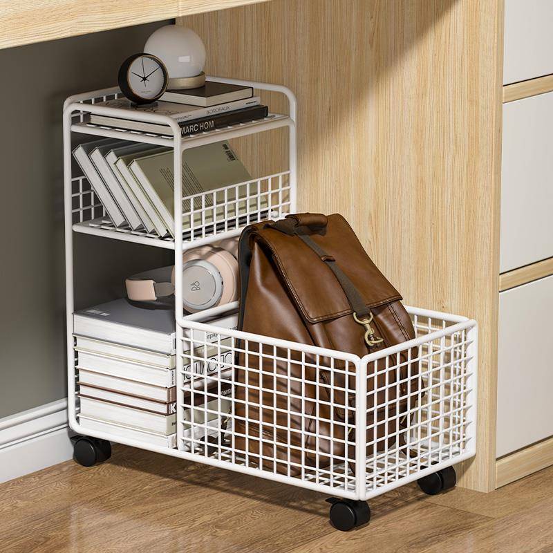 天台华莲桌下置物架书架移动收纳柜落地带轮收纳书包书本收纳架小