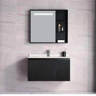 新款黑色PVC浴室柜防水洗漱一体陶瓷盆组合浴室卫生间洗手梳妆台