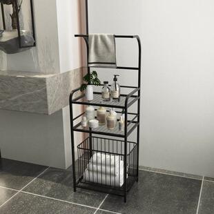 卫生间置物架落地式轻奢洗手间免打孔挂毛巾入户铁艺浴室收纳架子