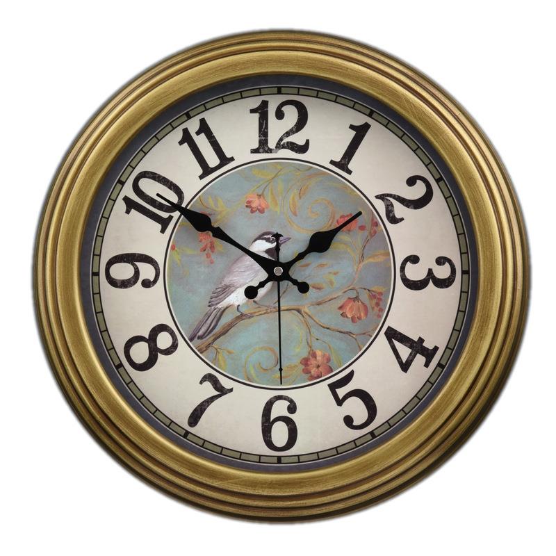 美式复古客厅静音挂钟欧式仿古典创意实木挂表家用装饰墙壁时钟表