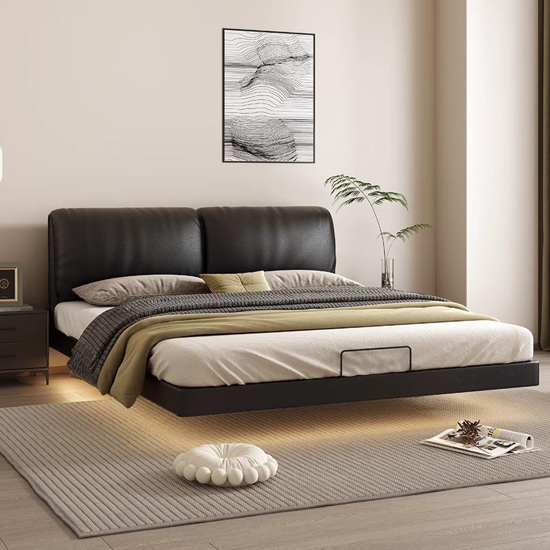 直销现代简约轻奢主卧1米8双人真皮床齐边大床大象耳朵悬浮床