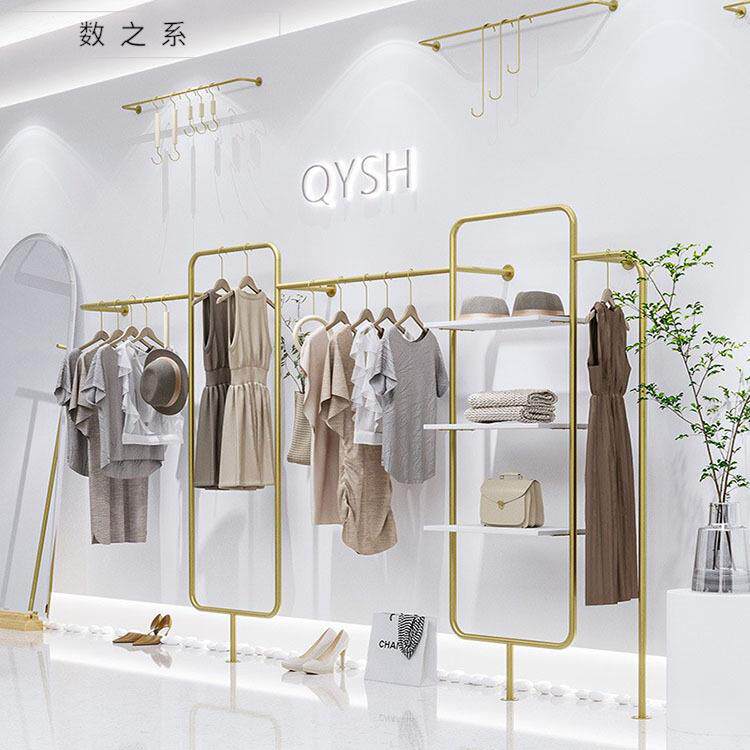 服装架展示架女装创意新款货架上墙陈列挂衣架铁艺金色女装店架子