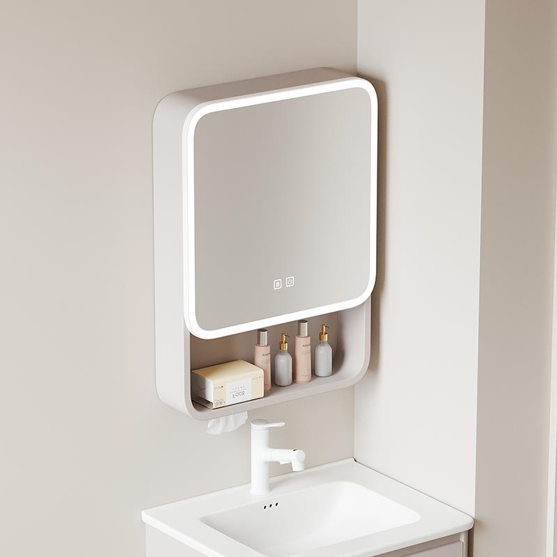 太空铝圆弧浴室镜柜智能镜箱灯光储物柜卫生间挂墙式镜子带梳妆镜