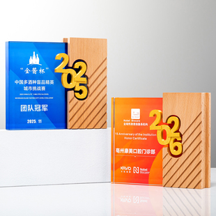 2025年份2026榉木实木水晶奖杯奖牌定制纪念优秀员工年会颁奖