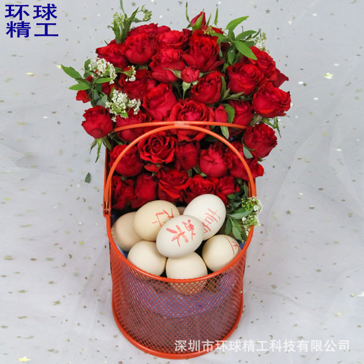 简约风手提花篮铁艺插花篮手工花篮小花篮客厅摆件节日送人礼篮