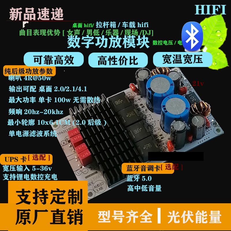 TPA3116数字功放板100w单声道可订制20M0w车载功放低音炮多声道