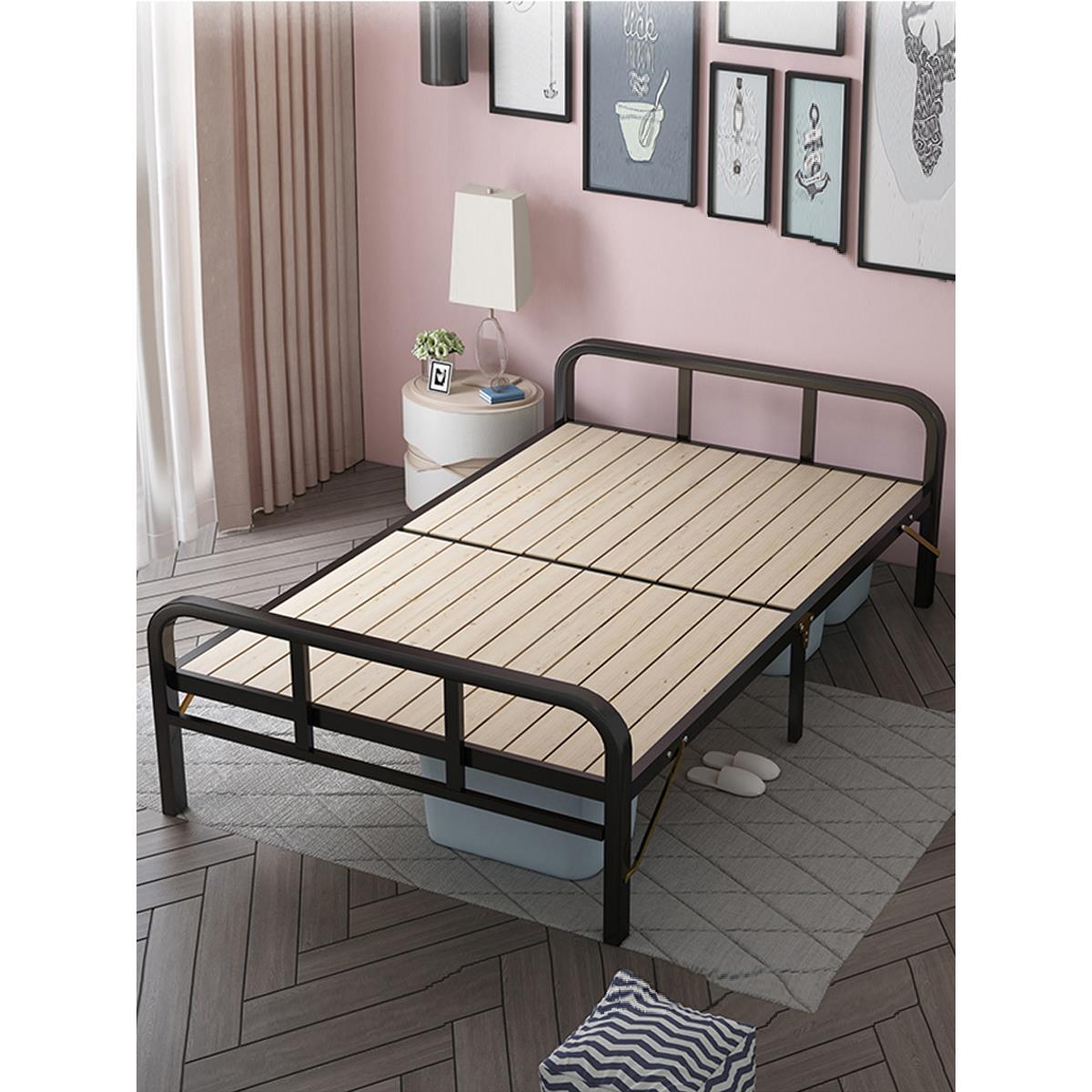 折叠床午休单人床实木床板1.2米简易双人铁架家用小床硬板加固1米